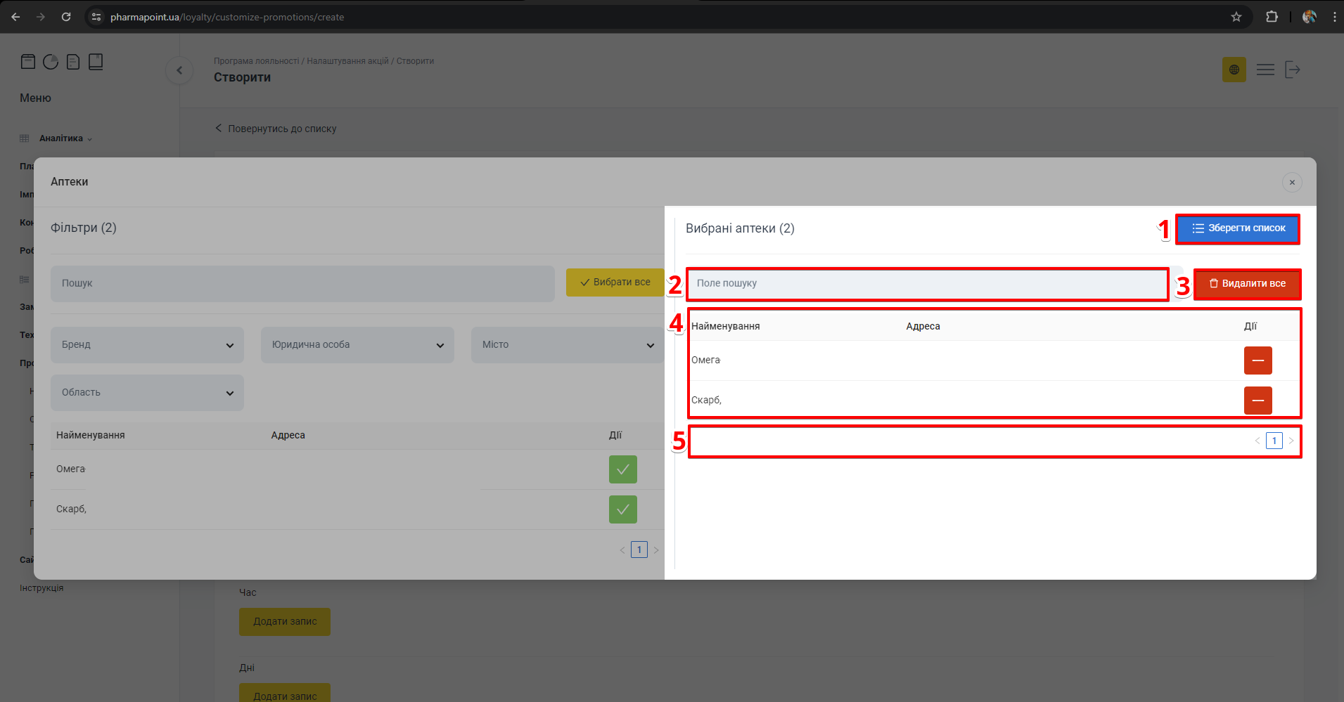 Параметри Дати акції