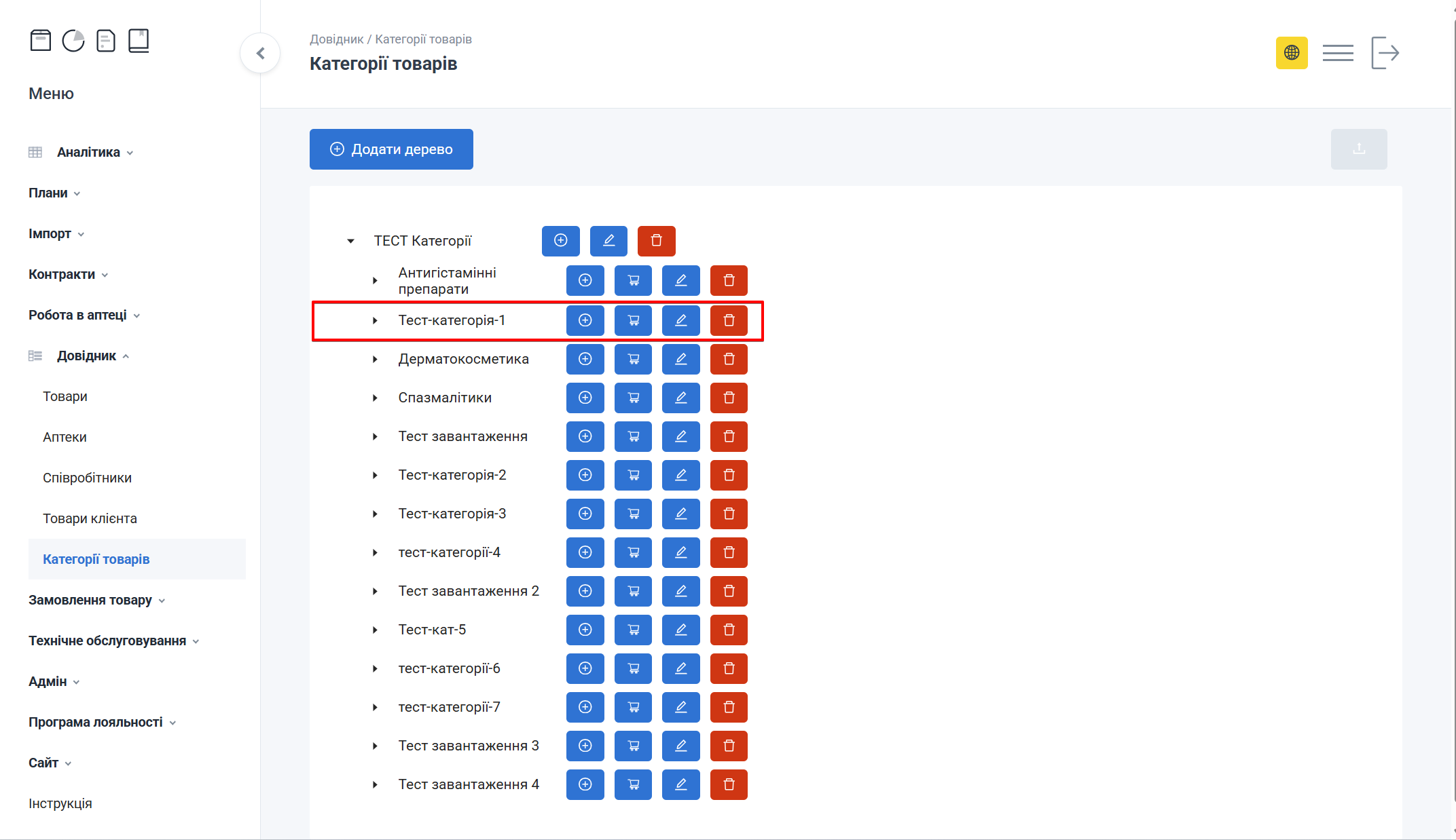 Список дерев категорій після створення
